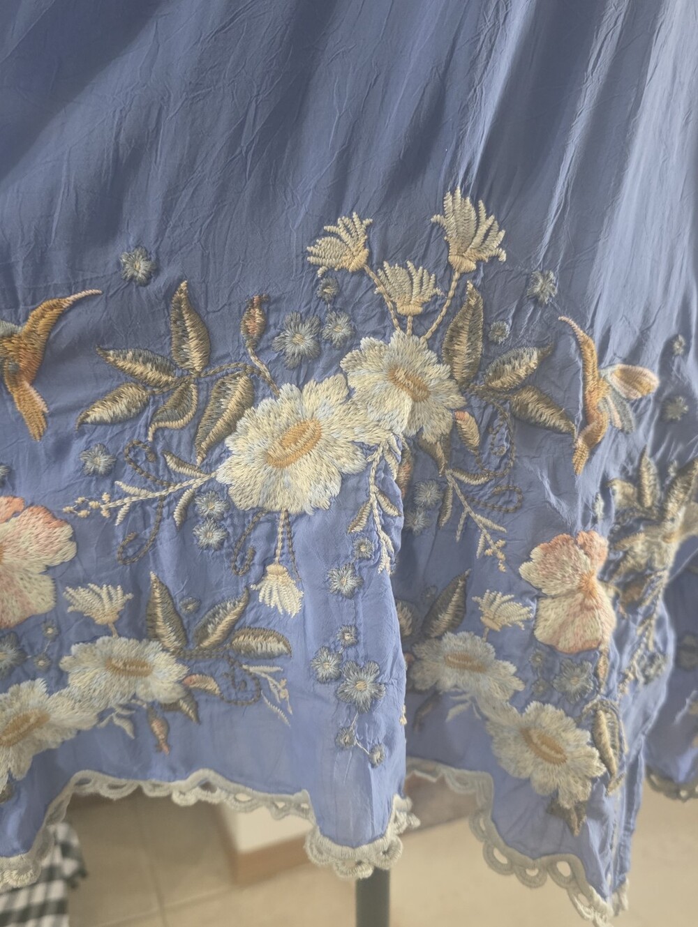 Johnny Was Indina Blouse Small Blue Floral Embroidered Boho Poncho Chic - Picture 6 of 10